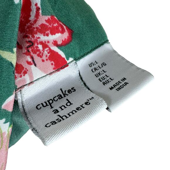 CUPCAKES & CASHMERE Green Floral Print Short Sleeve Pajama Top Women's Size L - Picture 4 of 5